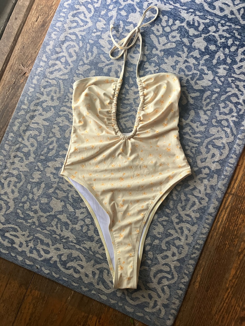 Yellow Floral Bandeau One-Piece Swimsuit